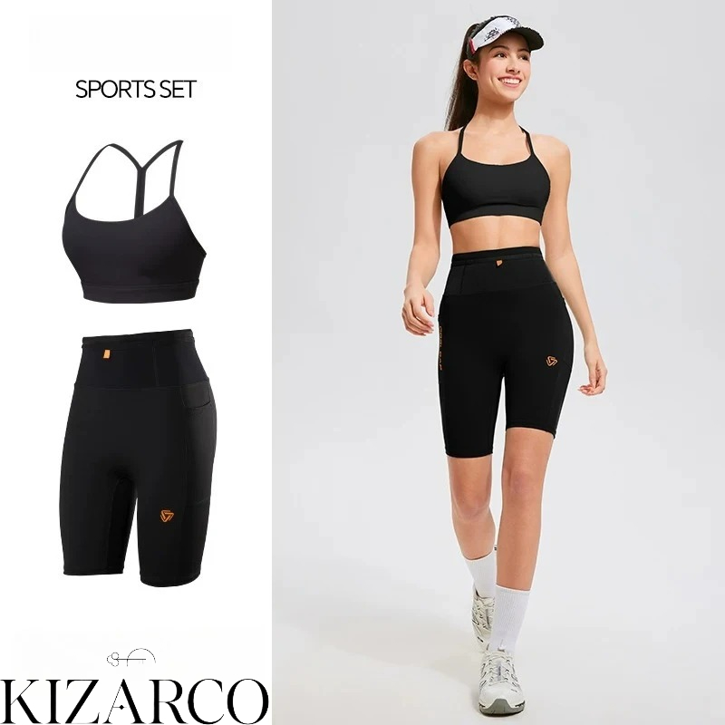 Crossfit High Gear - ชุดออกกำลังกายผู้หญิง เสื้อชั้นในกีฬาแบบไขว้หลัง กางเกงขาสั้นปั่นจักรยานเอวสูง แห้งเร็ว ระบายอากาศได้ดี ชุดออกกำลังกาย